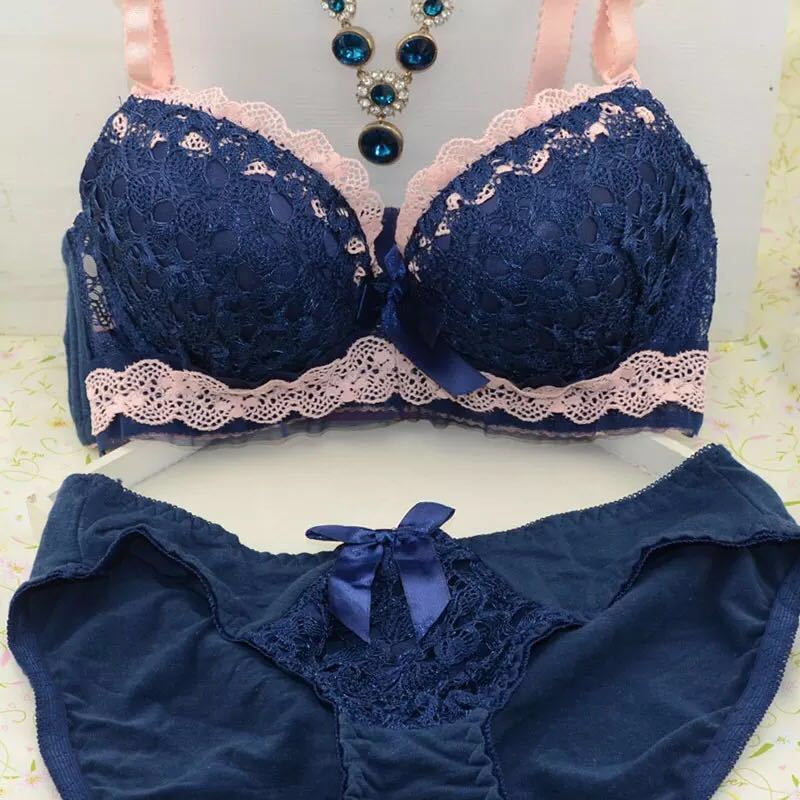 文胸内裤日系少女蕾丝内衣套装少妇性感聚拢蝴蝶结文胸套装虾红上衣