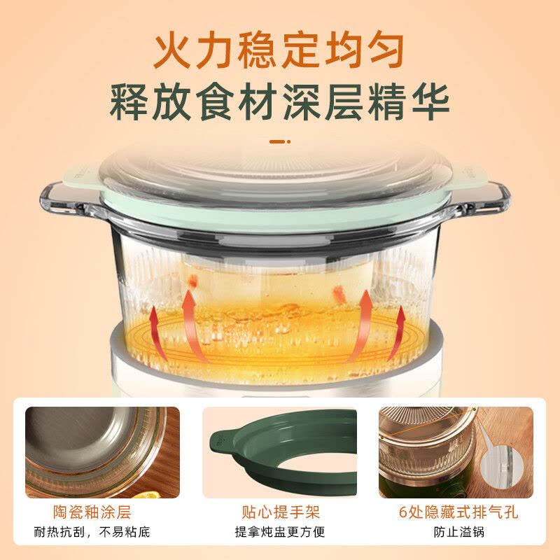 东菱(DonLim)DL-9002 森野绿 电炖锅煲汤燕窝隔水炖盅养生隔水炖锅BB煲汤小锅玻璃电炖锅食补养颜图片