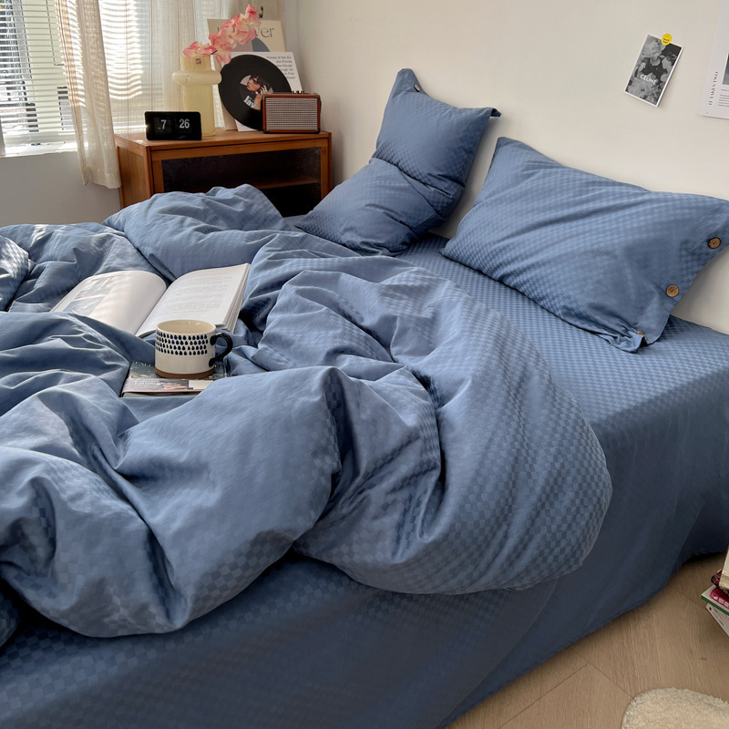 60支长绒棉四件套提花贡缎全棉床单被套南通纯色床上三件套