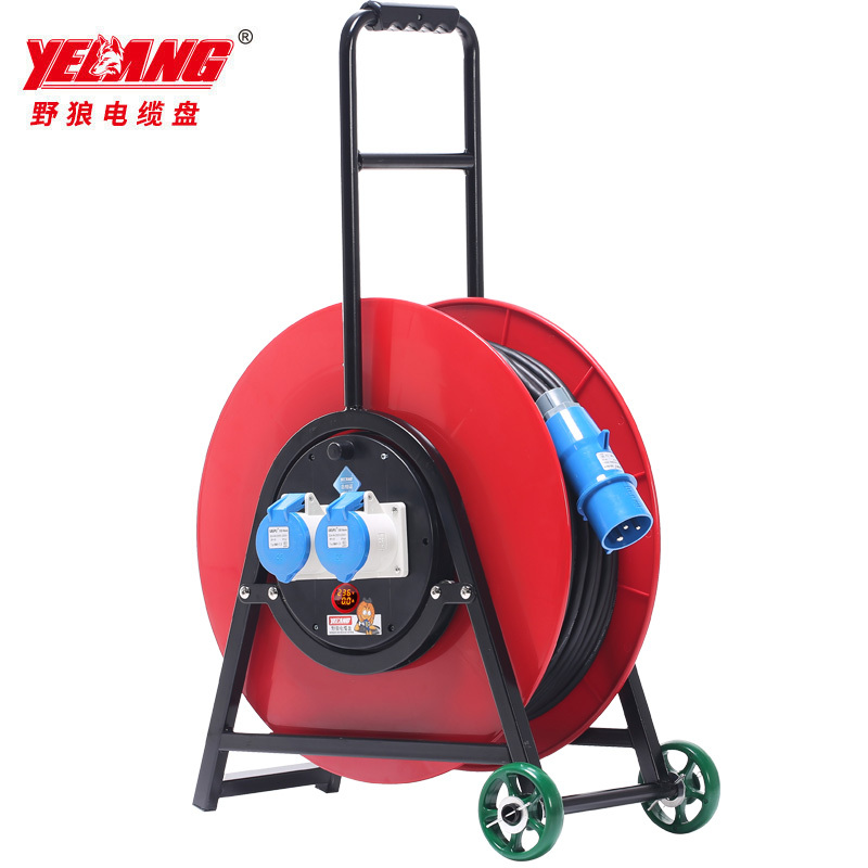 野狼超大220V32A轮车式电缆盘电源盘带线3*4*100米工业插座数显电压电流指示灯YL-V50CGS3-11100高清大图