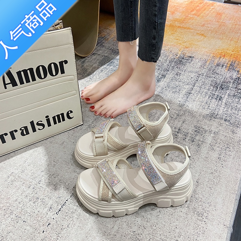 SUNTEK厚底老爹凉鞋女2023夏新款增高小码33小个子高跟坡跟运动软底外穿高清大图