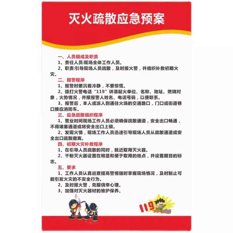 迅迈 (灭火应急预案2张贴纸)40x60cm消防四个能力制度三个提示消防安全管理KTV 酒店消防检查制度订做高清大图