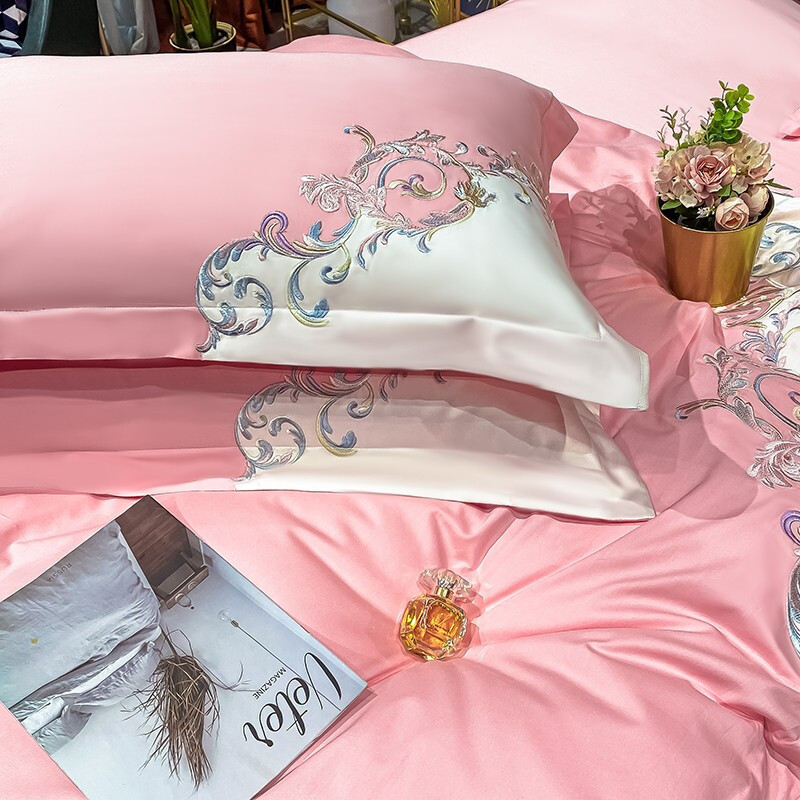 悠梦嘉居 轻奢刺绣四件套YJ-1002 欧式简约风200x230cm 安娜粉 默认