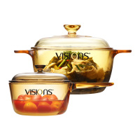 美国康宁(VISIONS)套装晶彩透明锅2.5升汤锅+1升单柄锅 家用玻璃锅砂锅汤锅炖锅煮锅