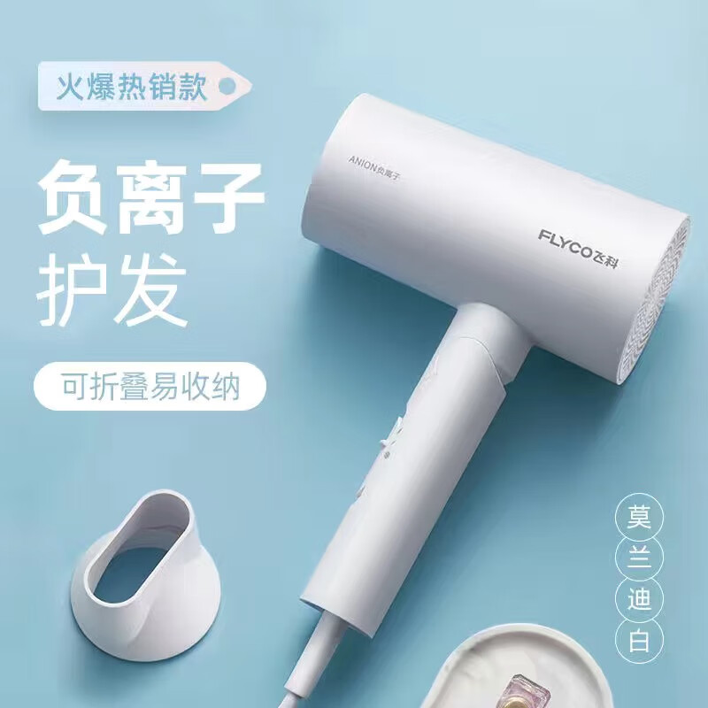 飞科高速电吹风机家用负离子护发大风力速干低音便携式宿舍学生用吹风 FH6276白色