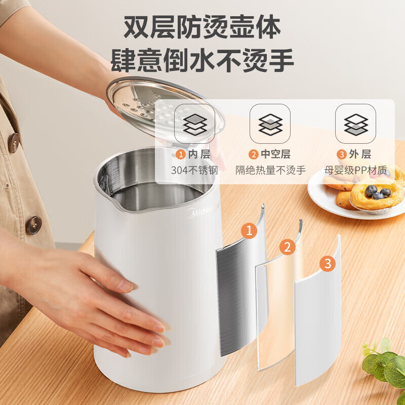 美的(Midea)电水壶烧水壶双层保温防烫MK-HJ156高清大图