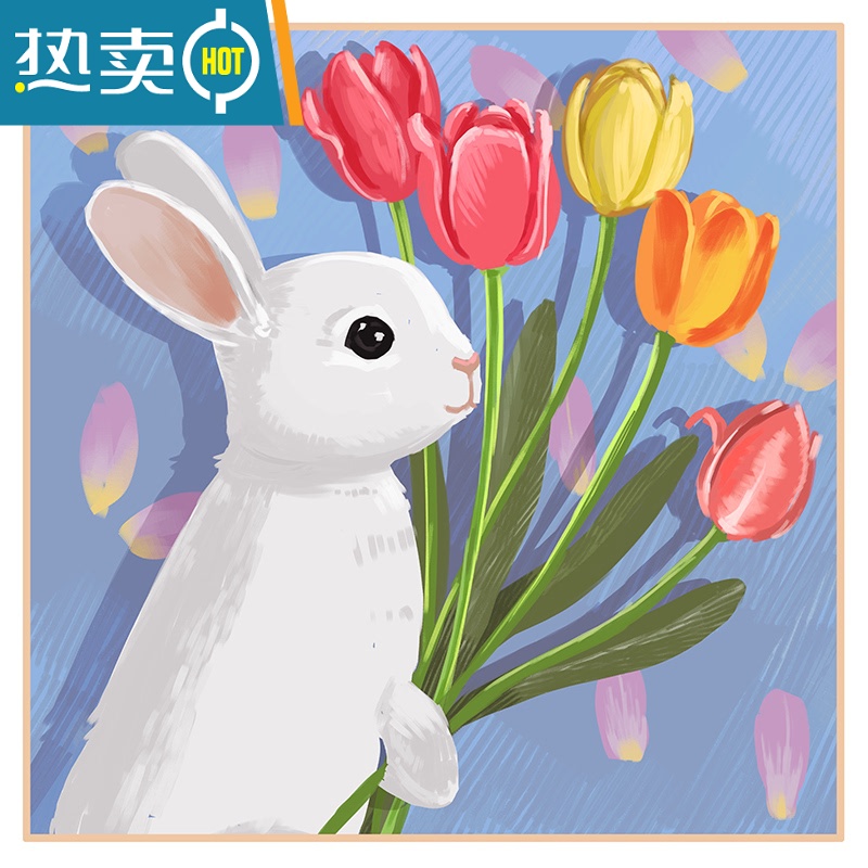 敬平数字油画diy填充油彩画手工画画小尺寸手绘填色肌理画装饰丙烯画装饰画 郁金香兔 彩盒包装实木内框+高饱和环保颜料+多支画笔+彩色护眼板20*