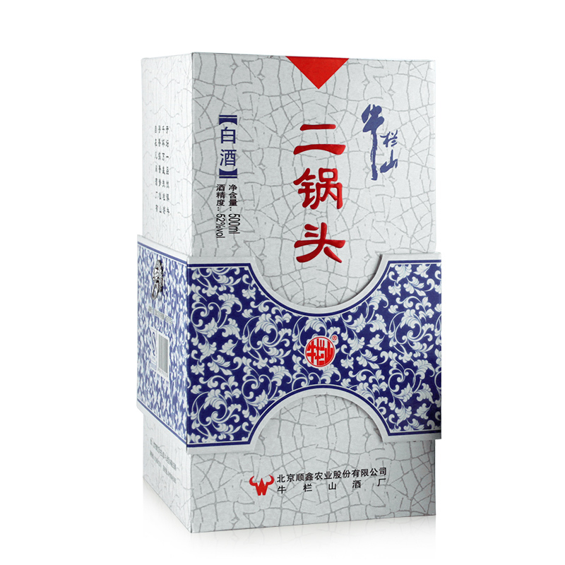 牛栏山 白酒 清香型 二锅头 青花瓷 52度 500ml*6瓶 整箱装(内含三个礼品袋)