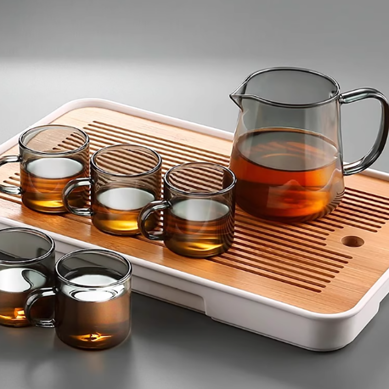 烟灰玻璃300ml分茶器+6个茶杯套装高清大图