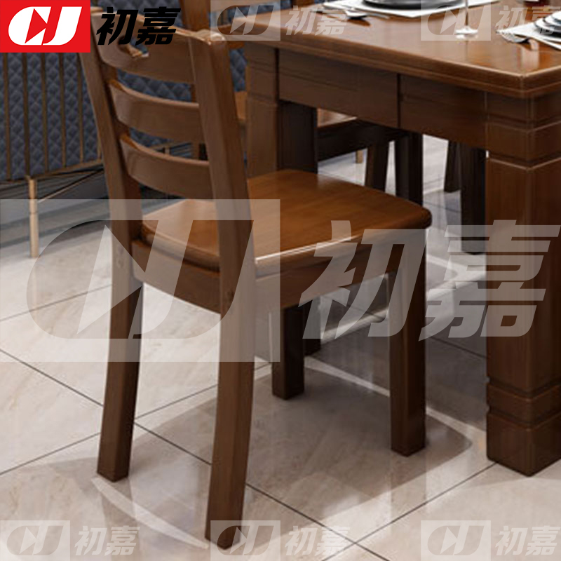 初嘉(CJ)实木餐桌椅组合胡桃色长方形餐桌椅 1.3米一桌六椅