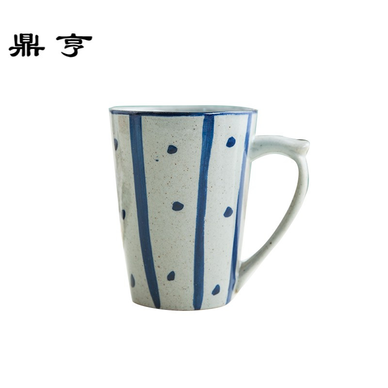 鼎亨 创意杯子陶瓷水杯马克杯送勺咖啡杯牛奶杯简约手绘青花送礼