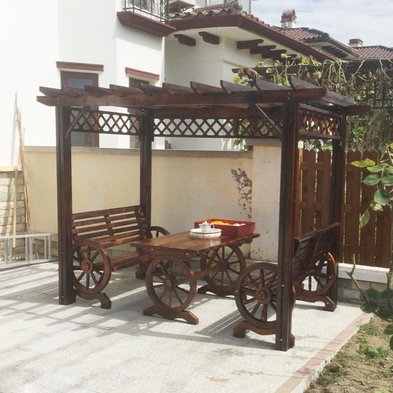 防腐木屋凉亭葡萄架实木花园爬藤架花架户外家具庭院桌椅 专利款搭配90宽车轮桌