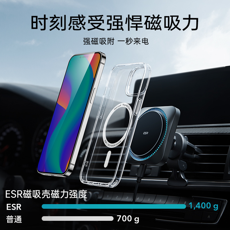 亿色[磁吸充电]苹果14/14plus/14pro/ProMax手机壳保护套Magsafe全包围气囊防摔手机壳透明超薄
