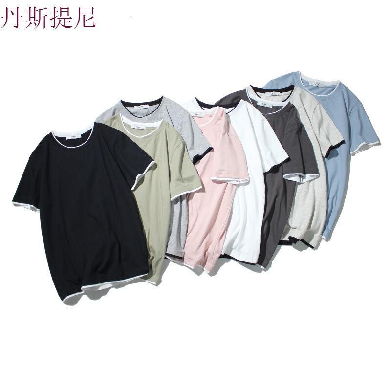 东京衣柜男装夏季日系宽松短袖T恤男士圆领百搭体恤假两件上衣tee
