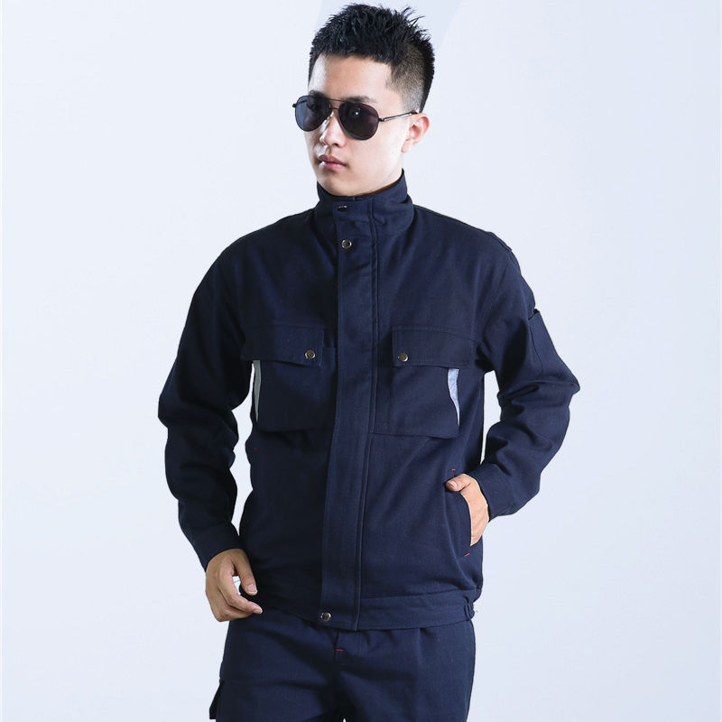 焊工工作服套装男纯棉防烫立领牛仔工作服加厚耐磨工人工装劳保服