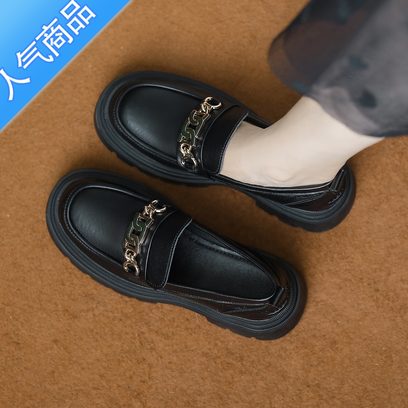 SUNTEK乐福鞋女厚底2023夏秋季新款一脚蹬英伦风jk小皮鞋粗跟单鞋子