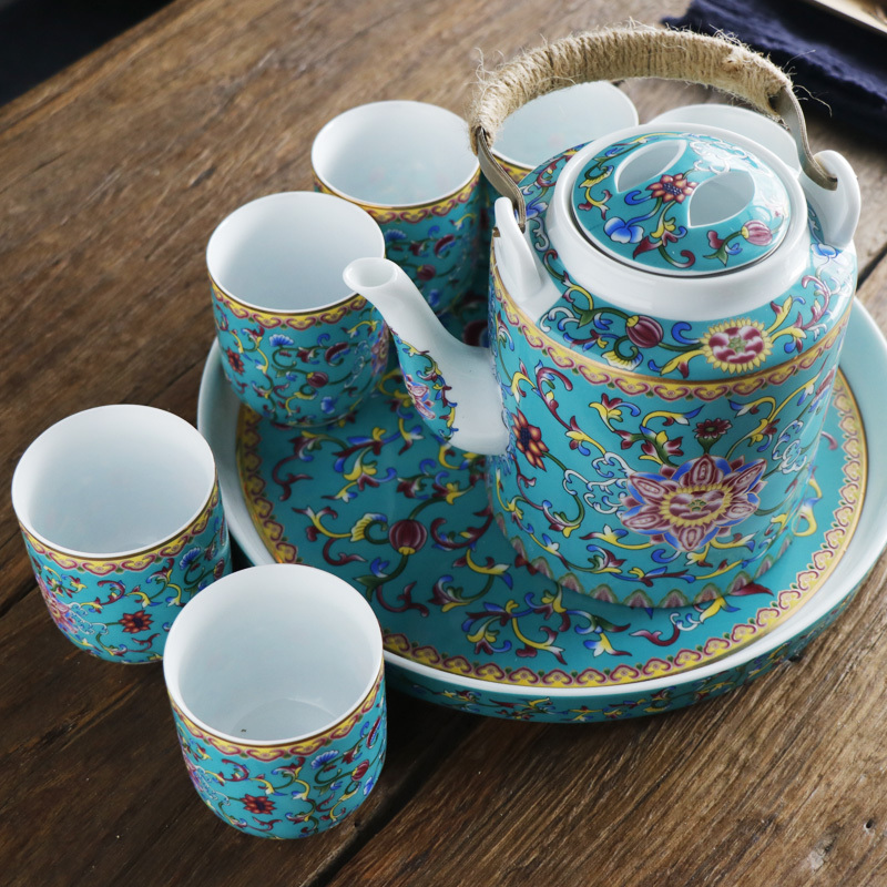 十门造器釉下青花提梁壶景德镇功夫茶具