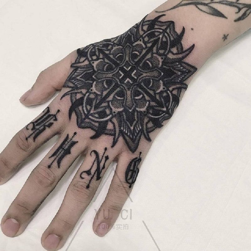 花臂脖子手背自选暗黑系潮男ins花体英文防水女持久奇卡诺纹身贴同款