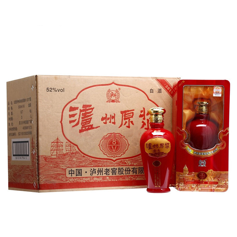 泸州老窖出品 泸州原浆8V 52度 500ml*6 白酒 整箱装