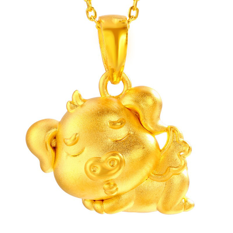 翠绿 黄金吊坠 足金999猪年生肖3D硬金天使猪吊坠 金重约1.6-1.7克 A08000041296