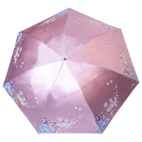 天堂307E雪花风月黑涤彩胶三折晴雨伞海棠红