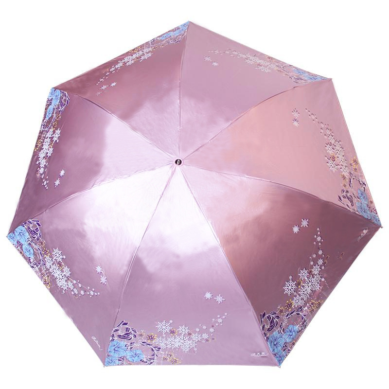 天堂307E雪花风月黑涤彩胶三折晴雨伞海棠红
