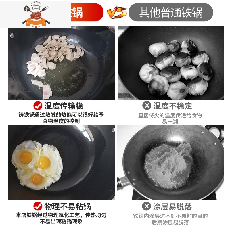 敬平加厚铁锅家用老式双耳不粘锅40cm平底炒锅铸铁大号大锅电磁炉专用 30cm无盖[质保五年] 建议1-2人使用高清大图