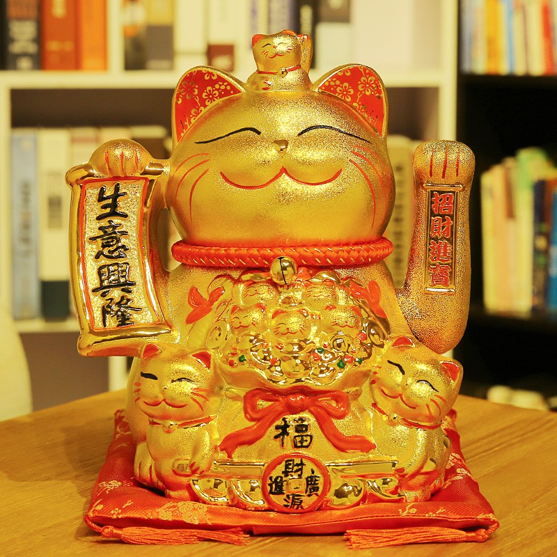 金色自动招手电动摇手猫摆件大号陶瓷发财猫家居店铺开业礼品 三维工匠 八方来财生意兴隆(中号)高26CM猫高清大图