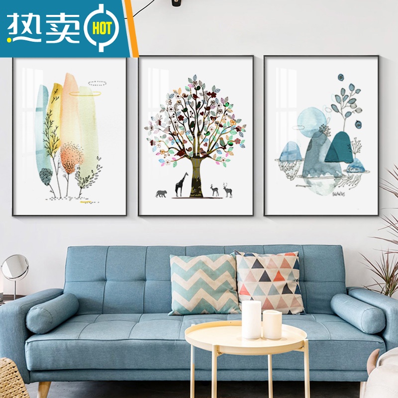 敬平客厅ins插画挂画免打孔简约现代轻奢装饰抽象背景画床头墙壁画装饰画高清大图