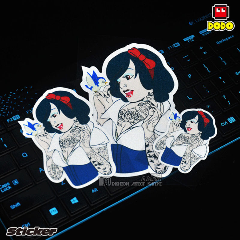 卡通朋克白雪公主车贴汽车外饰装饰划痕遮挡趣味美女反光车贴贴纸
