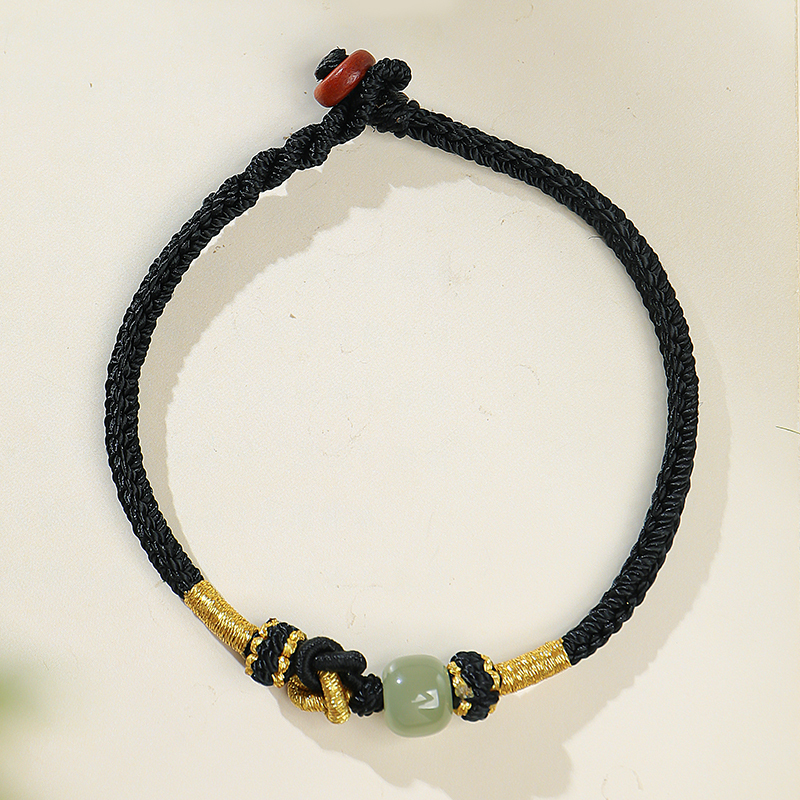 印象眸和田玉手绳浅青玉老型珠情侣款同心结手链玉石手链附送证书