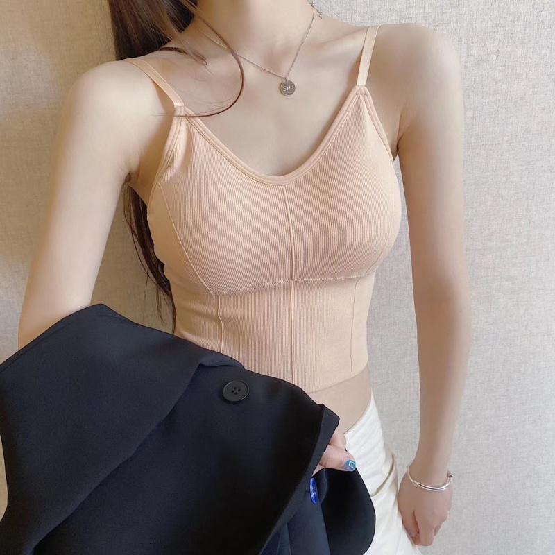 suntek美背小吊带背心女内搭带胸垫白色外穿夏u型卡卡网红打底内衣