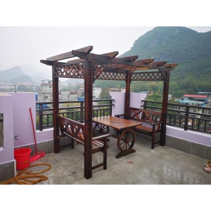 森美人葡萄架防腐木屋凉亭实木花架户外家具庭院桌椅花园爬藤架 厚重款搭配90厘米宽车轮桌