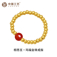 中国工艺 相思豆玛瑙金珠戒指 足金 戒指红玛瑙戒指