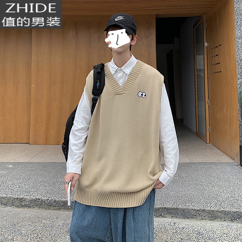 SUNTEK春季新款无袖针织衫马甲宽松春秋休闲毛衣背心韩版潮流保暖坎肩男马甲/背心高清大图