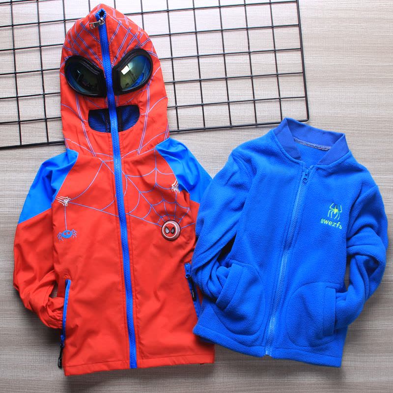 YueBin儿童冲锋衣三合一可拆卸厚款男童外套秋冬款加绒加厚中大童外套童图片