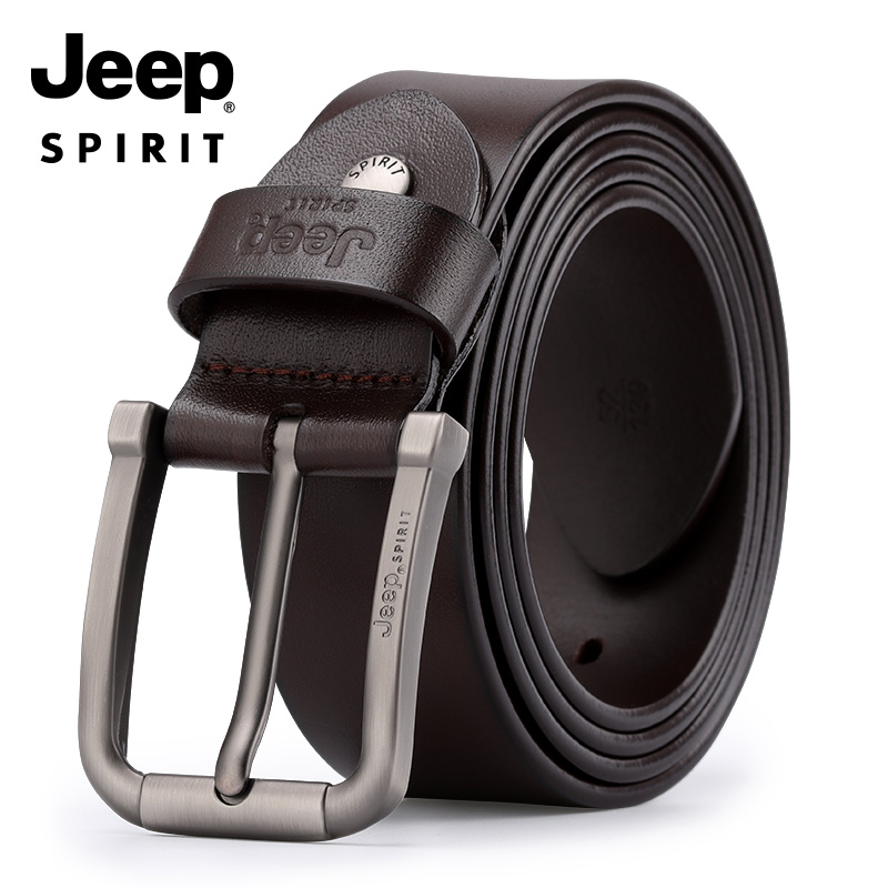 官方旗舰正品JEEP皮带真皮男休闲吉普针扣腰带头层纯牛皮青年单层