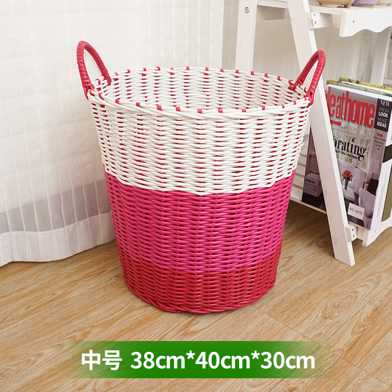 家柏饰(CORATED)塑料脏衣篮衣服收纳筐编织装衣物娄篮子放玩具的蓝框家用洗衣篓桶 经典粉色渐变中号