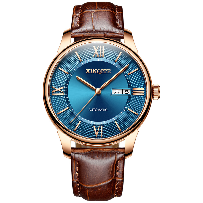 新奇特新款正品男士手表简约大方商务型男时尚潮流超薄自动机械国产品牌男表X-61 玫金蓝面