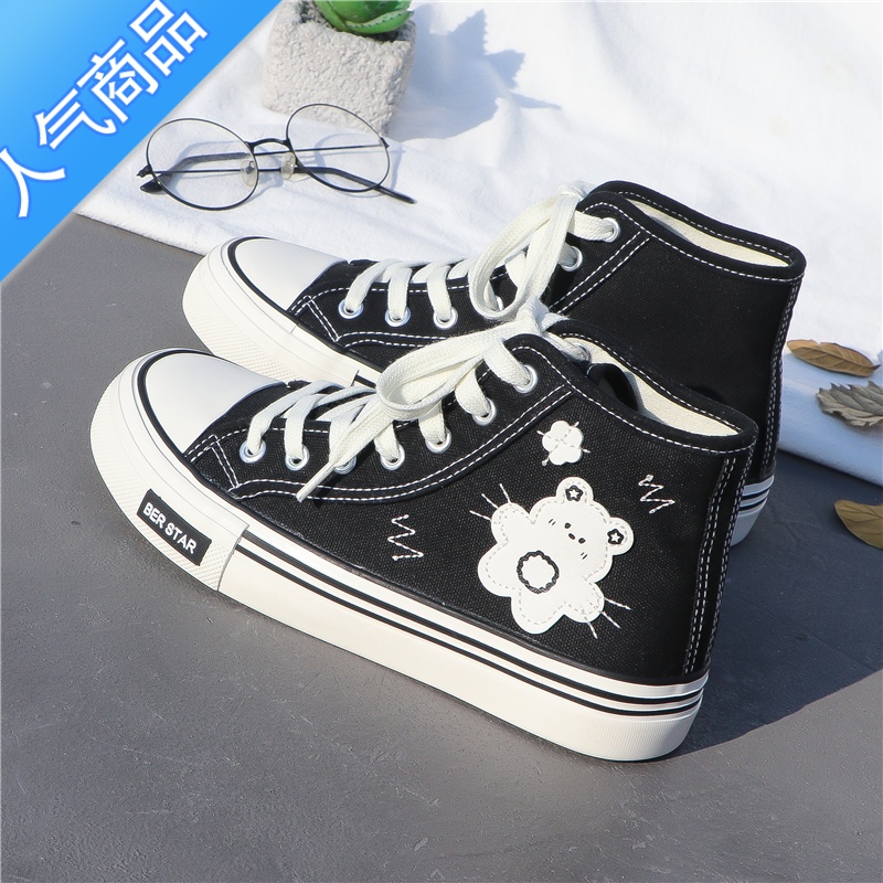 SUNTEK高帮帆布鞋女2023年新款春夏百搭透气小众设计学生休闲板鞋ins潮高清大图