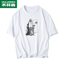 [直营]木林森(MULINSEN)短袖新款T恤男夏季百搭圆领体恤宽松青少年潮流印花港风in上衣