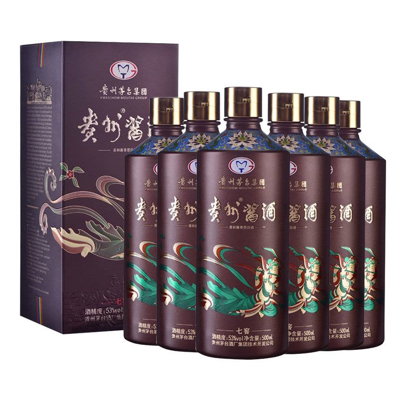 茅台集团贵州酱酒七窖53度酱香型白酒500ml*6瓶整箱装【价格图片品牌