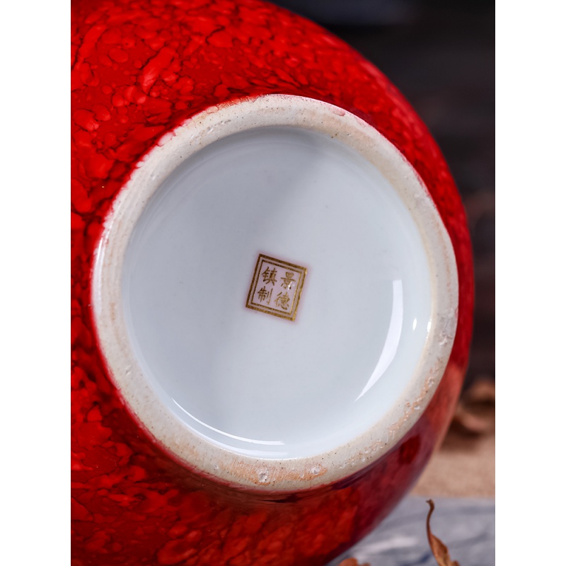 景德镇陶瓷 家居装饰品中国红花瓶摆件 新中式插花瓷器工艺品瓶子 三维工匠 冬瓜瓶高清大图