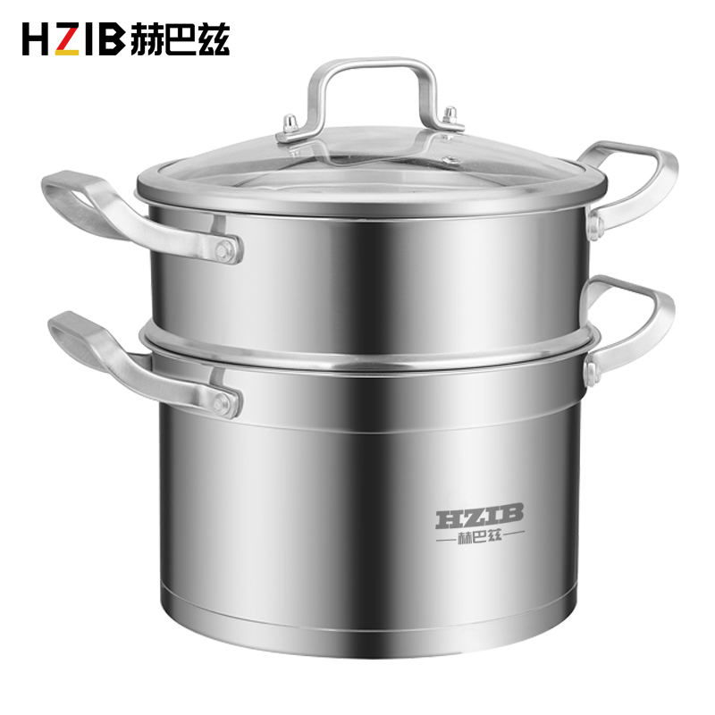 蒸锅家用304不锈钢加厚汤锅蒸煮双层大容量电磁炉燃气灶通用1310 铂金双层豪华款30CM