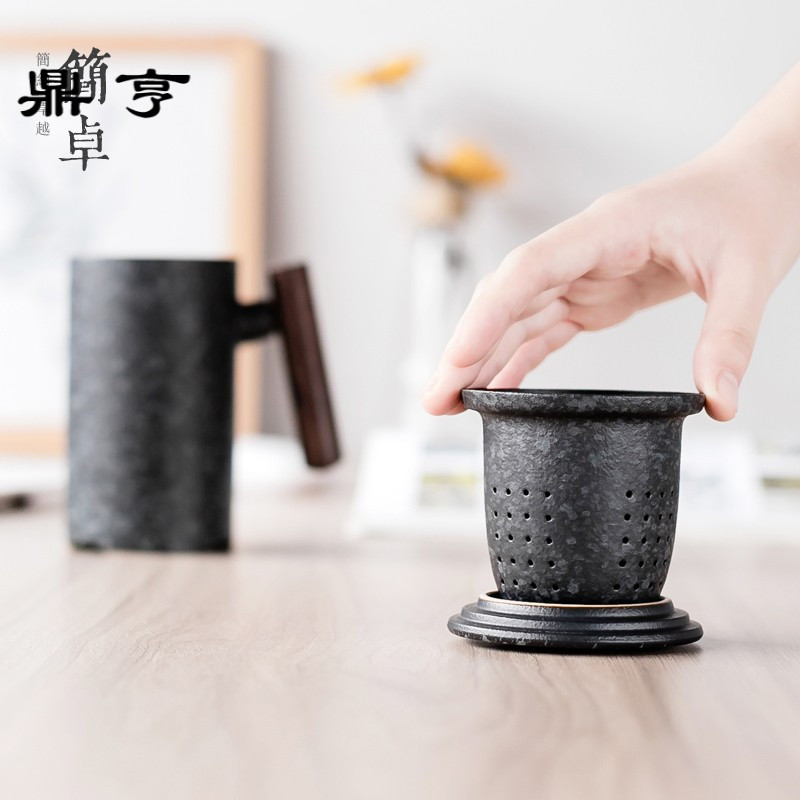 鼎亨私人定制马克杯带盖带过滤复古陶瓷水杯办公室泡茶杯子茶水分