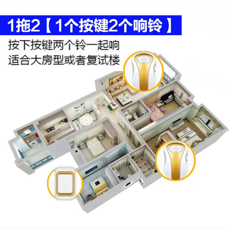 门铃无线家用智能超远距离电子遥控门铃一拖一老人病人护理呼叫器|[月光银] [一拖一]1按+1响