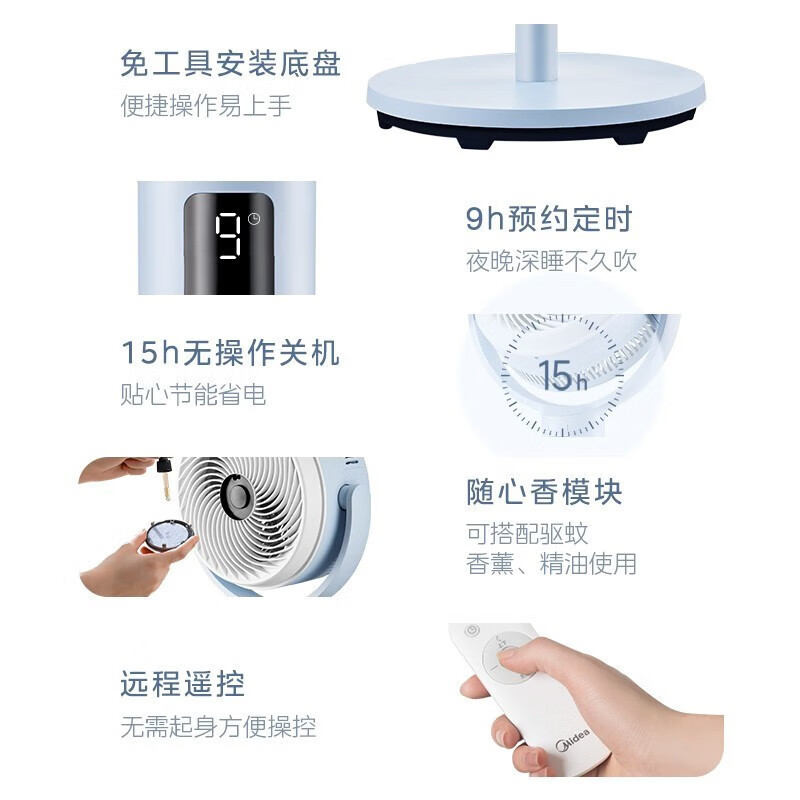 美的(Midea)电风扇GDG24JZR空气循环扇家用立式遥控落地扇涡轮换气扇循环对流3D摇头电扇轻音低噪大风力节能风扇