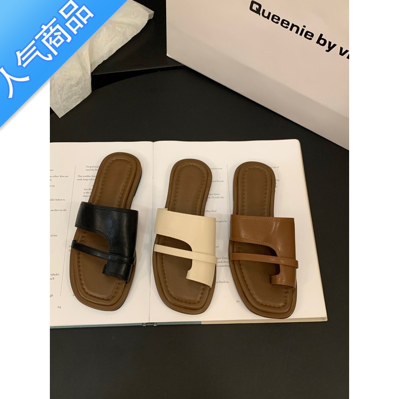 SUNTEK小众平底复古套趾凉拖鞋女鞋子夏天外穿2023新款夏季软底沙滩凉鞋高清大图