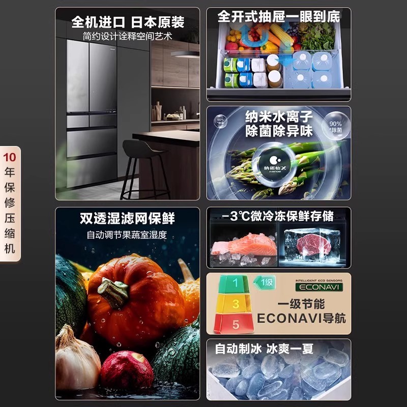 松下(Panasonic)NR-F658WX-X5 日本进口636升法式多开门冰箱超薄嵌入无霜 自动制冰高清大图