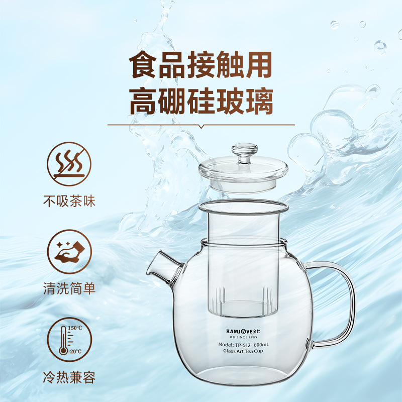金灶TP-512高硼硅玻璃茶壶家用新款冲泡壶多功能红茶乌龙茶花茶壶高清大图